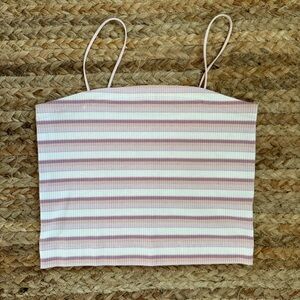 American Eagle Small Pink & Purple Striped Stretchy Crop Top